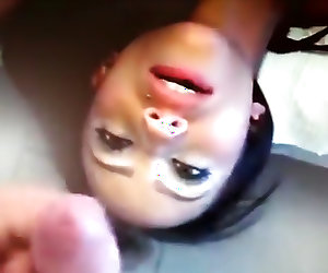 Pretty Latina chick throat fucked and jizzed in her mouth