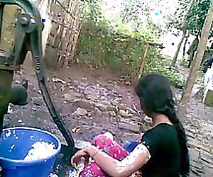 Desi Village Girl with Big Tits Taking Bath in Public