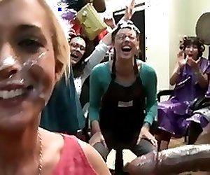 Amateur bride to be facialized at blowjob party