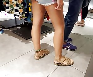Candid hot french toes, sexy legs, sandals. at shopping